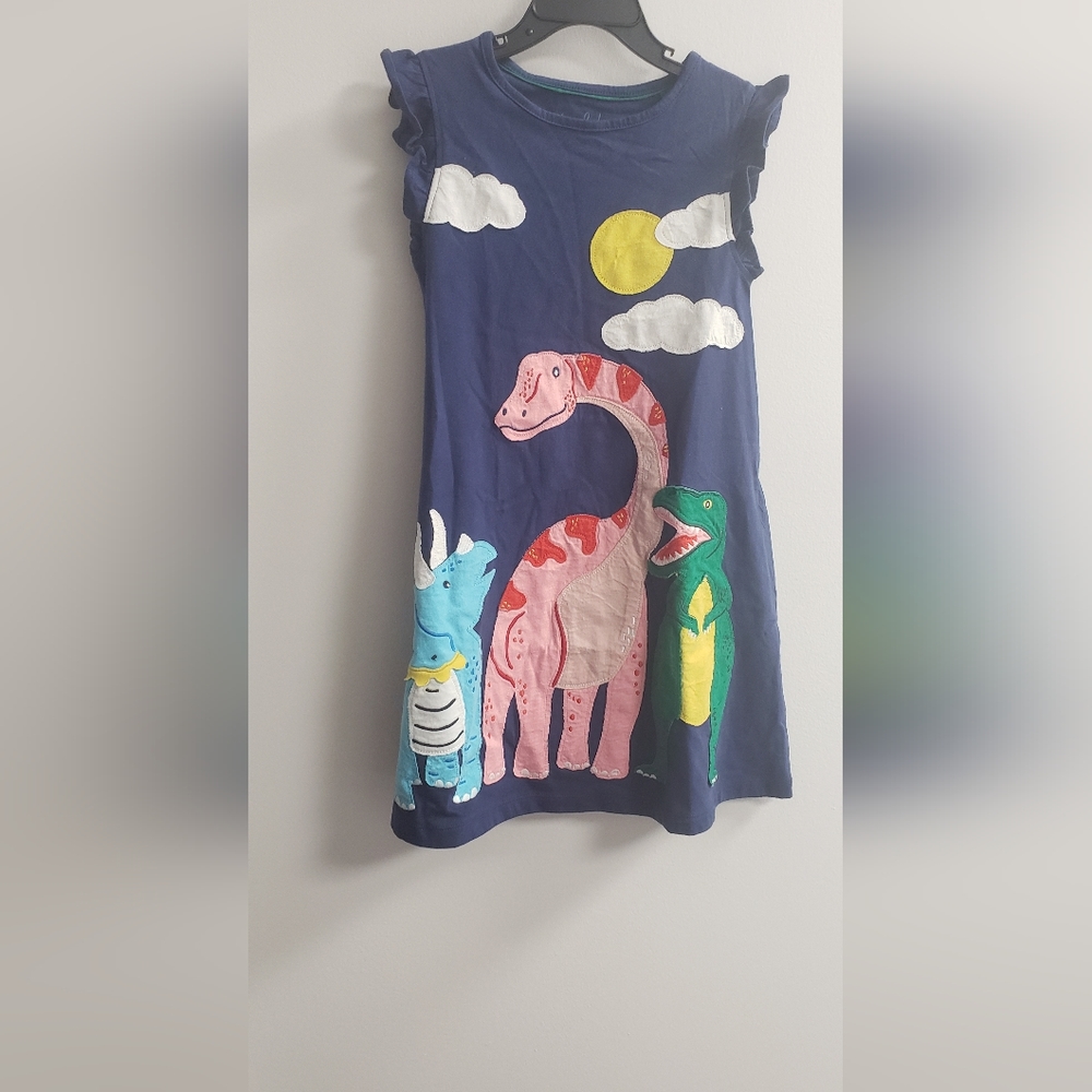Mini Boden Dinosaur Frill Sleeved Dress 7-8y